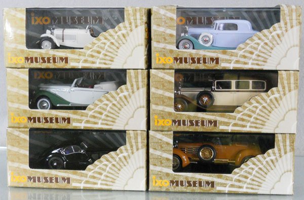 6 IXO MUSEUM AUTOS: die cast, 2 Mercedes Benz, Hispano Suiza, Renault, Panhard, Bugatti, orig boxes & inserts, C9-10.