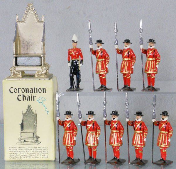 2 BRITAINS SETS: 86D Coronation Chair, orig box, 9300 Yeomen of the Guard, 9 pieces, C8.