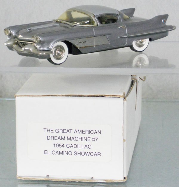 GREAT AMERICAN DREAM MACHINE #7 CADILLAC EL CAMINO: white metal, 1954 Cadillac El Camino Show Car, orig box & insert, C9.