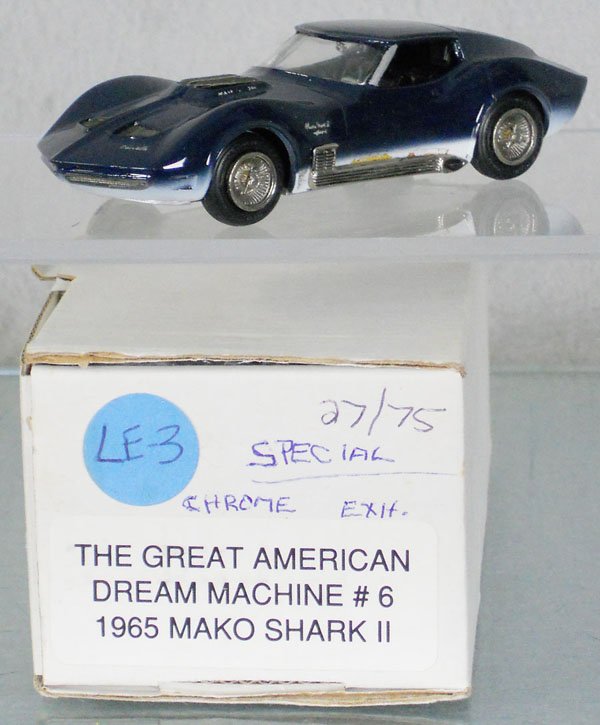 GREAT AMERICAN DREAM MACHINE #6 MAKO SHARK II: white metal, 1965 Mako Shark II, orig box & insert, C9.