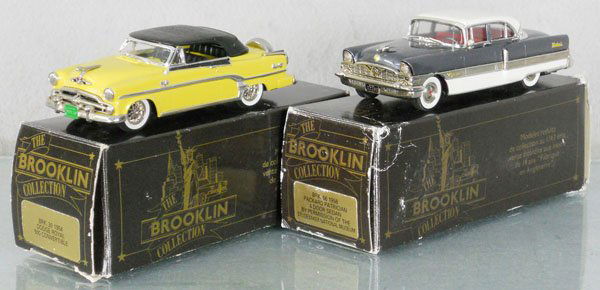 2 BROOKLIN MODELS AUTOS: white metal, 1954 Dodge Royal 500 Convertible, 1956 Packard Patrician Sedan, orig boxes & inserts minor wear, C9.