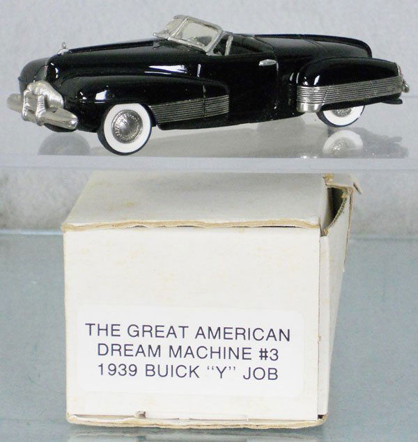 GREAT AMERICAN DREAM MACHINE #3 1939 BUICK: white metal, 1939 Buick Y Job Show Car, orig box & insert, C9.