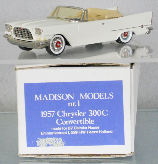 MADISON MODELS #1 1957 CHRYSLER 300C CONVERTIBLE: white metal, piece of trim missing from front fender, C9.