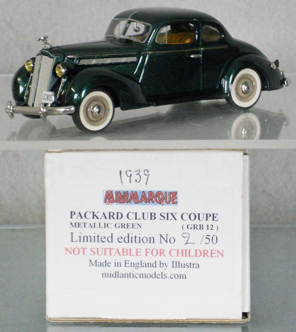 MINI MARQUE 1939 PACKARD CLUB SIX COUPE: white metal, rough casting on front passenger side fender, orig box & insert, C9.