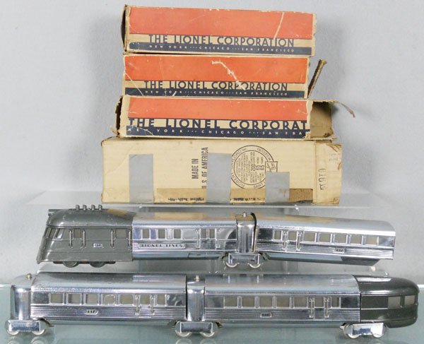 LIONEL FLYING YANKEE TRAIN SET: O ga, 616 loco, roof pimpling, 2 #617 coaches, 618 obsv, orig boxes rough, C5.