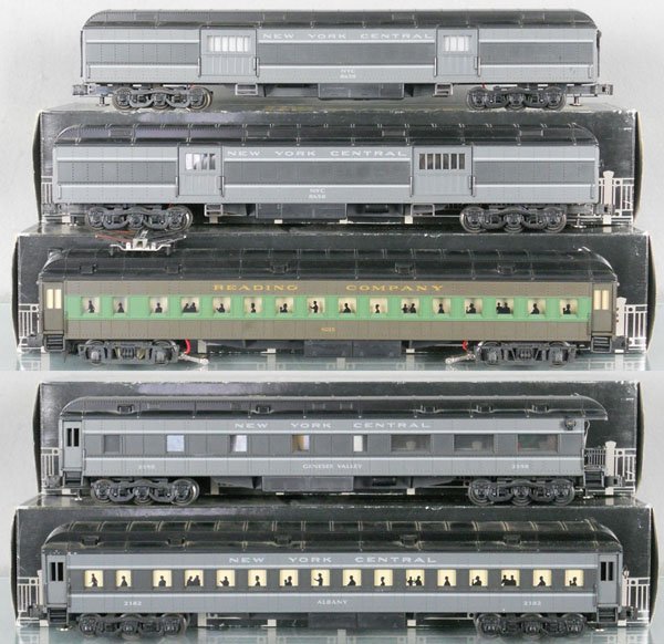 K-LINE TRAIN SET: O ga, Reading MU car, 2 #8650 baggage, 0609 diner, 2598 obsv, 4 orig boxes only, boxes worn, C6-7.