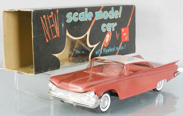 AMT 1959 BUICK PROMO: plastic, red & white, friction not working, warping, orig box rough, C9.