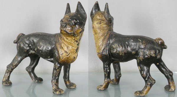 BOSTON TERRIER DOORSTOP: painted cast iron, 8 1/2" tall, C5.