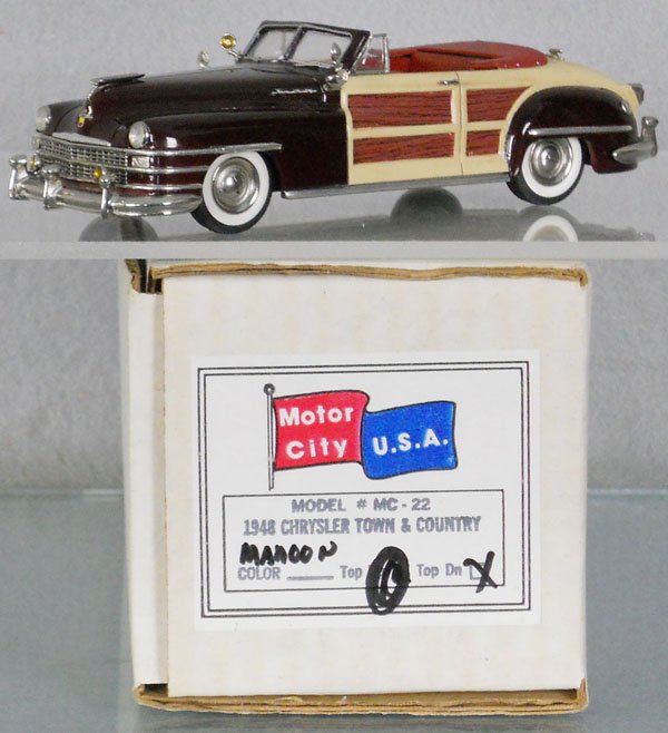 MOTOR CITY USA 1948 CHRYSLER TOWN & COUNTRY: white metal, orig box minor wear, C9.