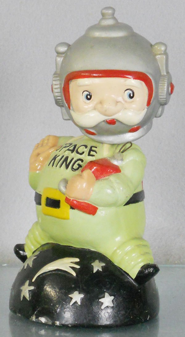 LEGO SPACE KING BOBBLE HEAD BANK: ceramic, 7" tall, missing rubber coin trap, C7-8.