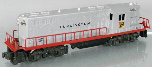 LIONEL 2328 BURLINGTON GP7: O ga, screw crack on 1 end, restored, C8-9.