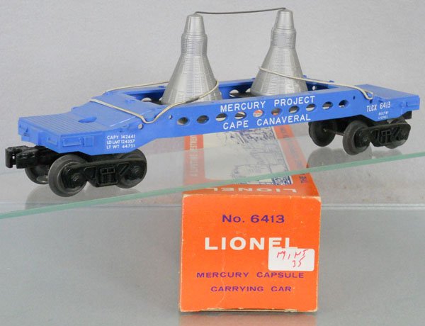 LIONEL 6413 MERCURY CAPSULE CARRYING CAR: O ga, orig box minor wear, C9.