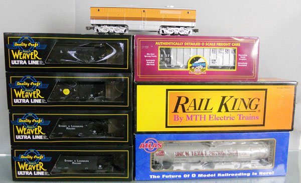 WEAVER, MTH & ATLAS TRAIN LOT: O ga, Weaver 4 #9822, MTH 97003, 30-2182A Alco B Unit, Atlas 6406 tank cars, orig boxes minor wear, C9.
