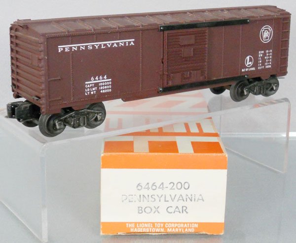 LIONEL 6464-200 PRR BOX CAR: O ga, orig box minor wear, C8-9.