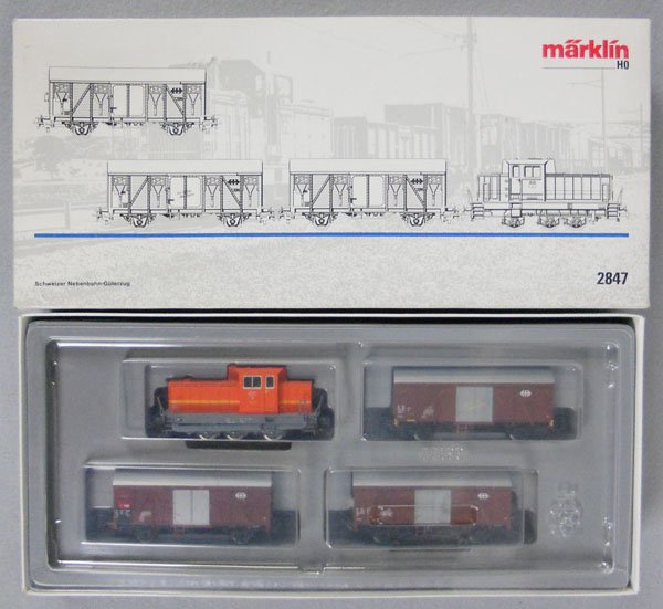 MARKLIN 2847 SWISS BRANCH LINE FREIGHT SET: HO ga, orig box minor wear, insert has some cracks, C9.
