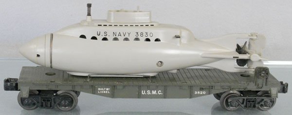 LIONEL 3820 MARINE FLAT W/SUBMARINE: O ga, C8.