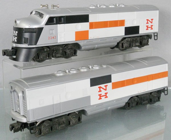 LIONEL 2242 NEW HAVEN AB DIESELS: O ga, both are repro silkscreened shells on restored chassis, C8-9.