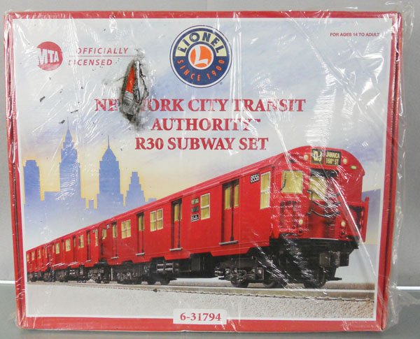 LIONEL 31794 NYC TRANSIT AUTHORITY SUBWAY SET: O ga, 3-car set, factory sealed in orig box, damage to box top, C10.