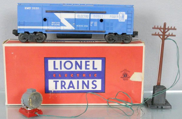 LIONEL 3530 GENERATOR CAR: O ga, complete, orig box minor wear & tape, C7-8.
