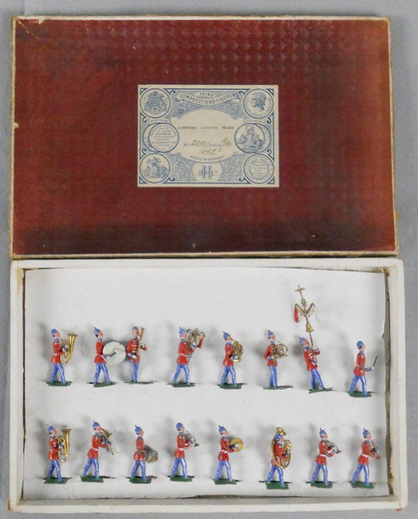 HEYDE 2233 AMERICAN US INFANTRY BAND: 16 pieces, missing 4 helmet spikes, orig box & insert worn, C5-6.