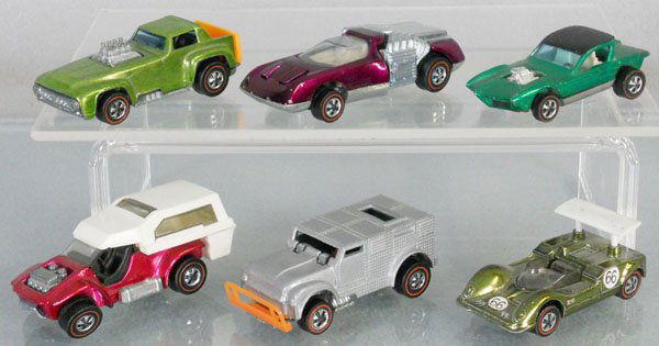 6 HOT WHEELS VEHICLES: ca 1967-1970, Power Pad, Funny Money, Chaparral, Short Order, Noodle Head, Python, C7-8.