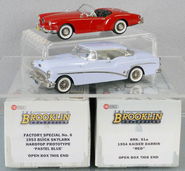 2 BROOKLIN MODELS: white metal, 1953 Buick Skylark Prototype, 1954 Kaiser Darrin, orig boxes, C9.