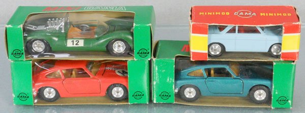 4 GAMA AUTOS: 9603 Ford, 380 BMW, 9735 Porsche, 973 Porsche, orig boxes minor wear, C9.