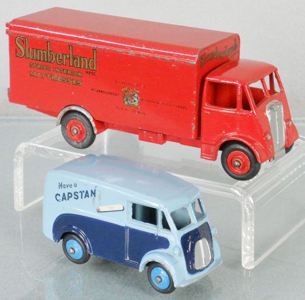 2 DINKY VEHICLES: 514 Guy Slumberland Van, touch up on grille & fenders, 465 Morris Capstan Van, C5-6.