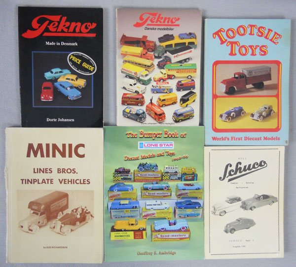 6 TOY REFERENCE BOOKS: softback, 2 Tekno books, Tootsietoys, Minic, Lonestar & Schuco, C6-8.