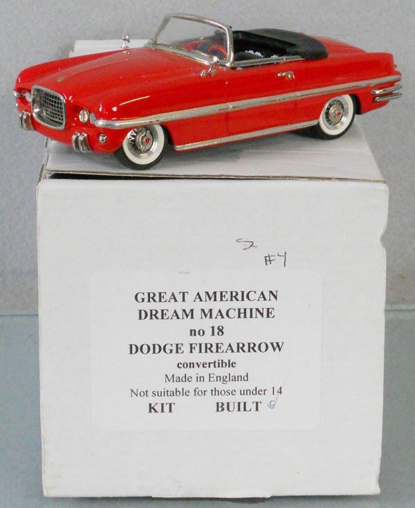 GREAT AMERICAN DREAM MACHINE #18 DODGE FIRE ARROW: white metal, missing 1 windshield wiper, orig box, C9.