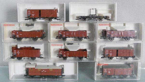 10 FLEISCHMANN PRUSSIAN EP1 FREIGHT CARS: HO ga, 2-rail, 2 #5861, 2 #5863, 5866, 5894, 2 #855825, 855826, 855823, orig boxes, C9-10.