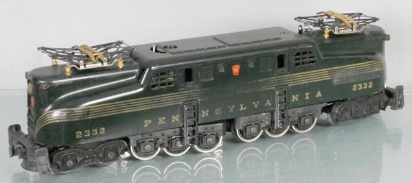 LIONEL 2332 PRR GG1: O ga, stripes have normal wear, 1 broken insulator, C5-6.