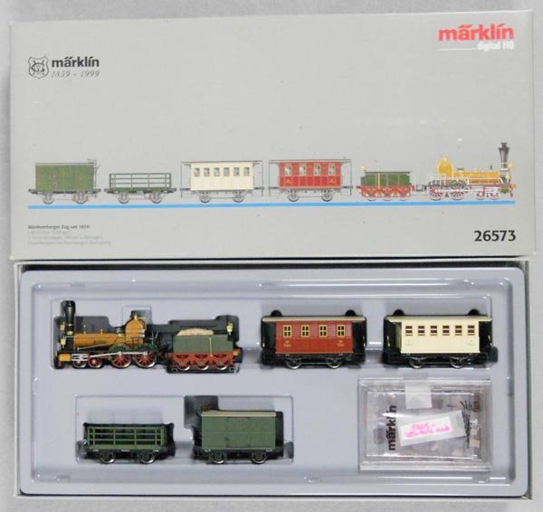 MARKLIN 26573 WURTTEMBERG TRAIN SET: HO ga, 6 piece set, orig boxes & insert, C9.