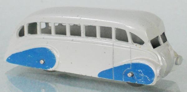 DINKY 29B STREAMLINED BUS: gray & blue, w/solid rear window, C8-9.