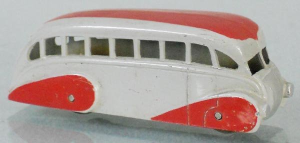DINKY 29B STREAMLINED BUS: gray & red, w/cut out rear window, C8.