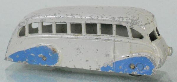 DINKY 29B STREAMLINED BUS: gray & blue, w/solid rear window, C5.