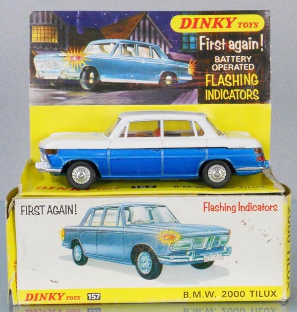 DINKY 157 BMW 2000 TILUX: white & blue, orig box & insert minor wear, C9.
