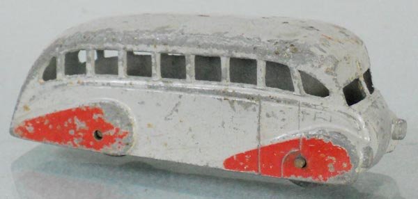 DINKY 29B STREAMLINED BUS: gray & red, no back window, playworn, C4.