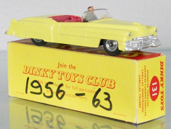 DINKY 131 CADILLAC ELDORADO TOURER: yellow, orig box has graffiti, C9.