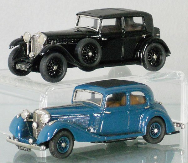 2 LANSDOWNE MODELS: white metal, 1930 Bentley, 2 tail lights taped to car bottom, 1937 Jensen S type, C9.