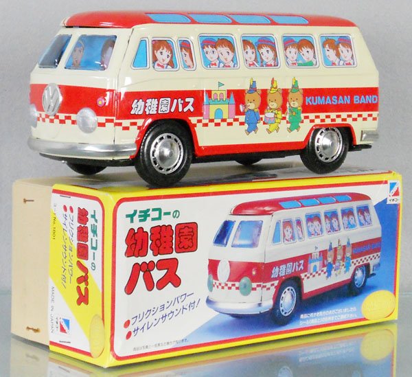 ICHIKO KUMASAN BAND BUS: litho tin, friction working, 10 1/4" long, orig box, C9-10.