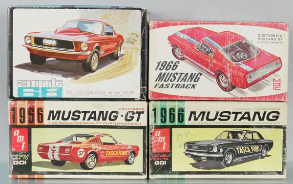 4 AMT MUSTANG MODEL KITS: 3 1966, 1968, all unassembled & appear complete, orig boxes minor to some wear, C9-10.
