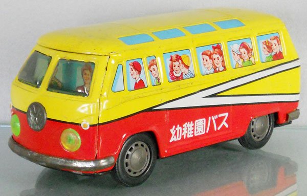 ICHIKO VOLKSWAGEN SCHOOL BUS: Japan, litho tin, friction working, 10 1/2" long, trim tarnished, C5.