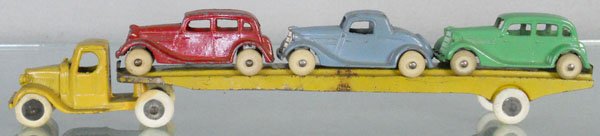 TOOTSIETOY 198 AUTO TRANSPORT: Mack w/3 1935 Fords, C5.