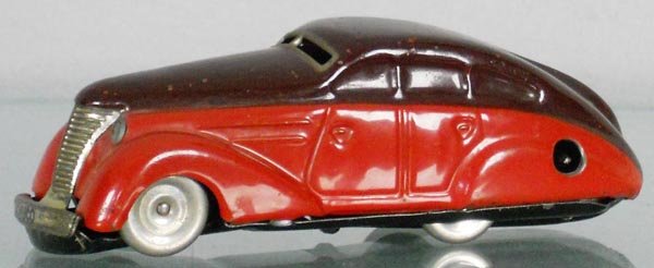 SCHUCO 1010 AUTO: Non Fall Car, handpainted tin, prewar, orig issue, red & brown, C7.