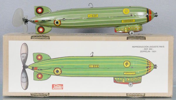 PAYA 992 ZEPPELIN: litho tin, windup working, 12" long, 1990's reproduction, orig box & insert, C9.