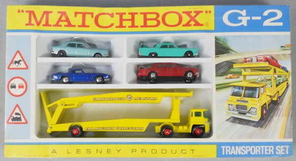 MATCHBOX G2A6 CAR TRANSPORT GIFT SET: 1968, contains 14D1, 24C1, 31C2, 53C1, K8B5, factory sealed in orig box, C10.