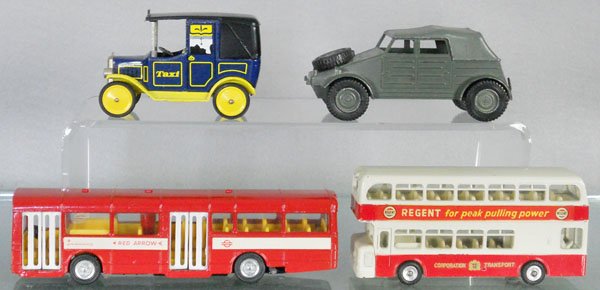 4 DINKY VEHICLES: 115 UB Taxi, 671 KDF VW, 283 Red Arrow Bus, 293 Atlantean Bus, C6-7.