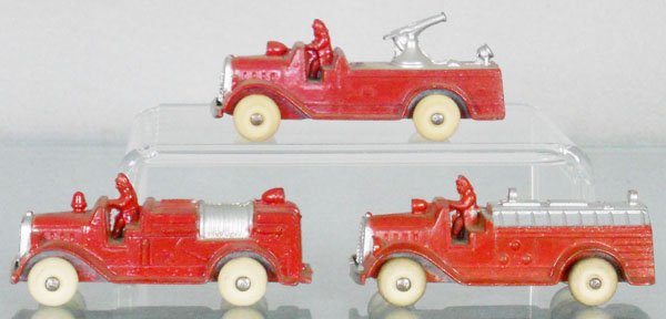 3 TOOTSIETOY FIRE TRUCKS: 238 Hose Truck, 237 Insurance Patrol, 236 Hook & Ladder, C8.