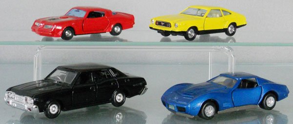 3 YONEZAWA AUTOS: 011-09131 Firebird, 012-01385 Nissan, 009-1419 Corvette, w/Tomica F4 Mustang, C8.